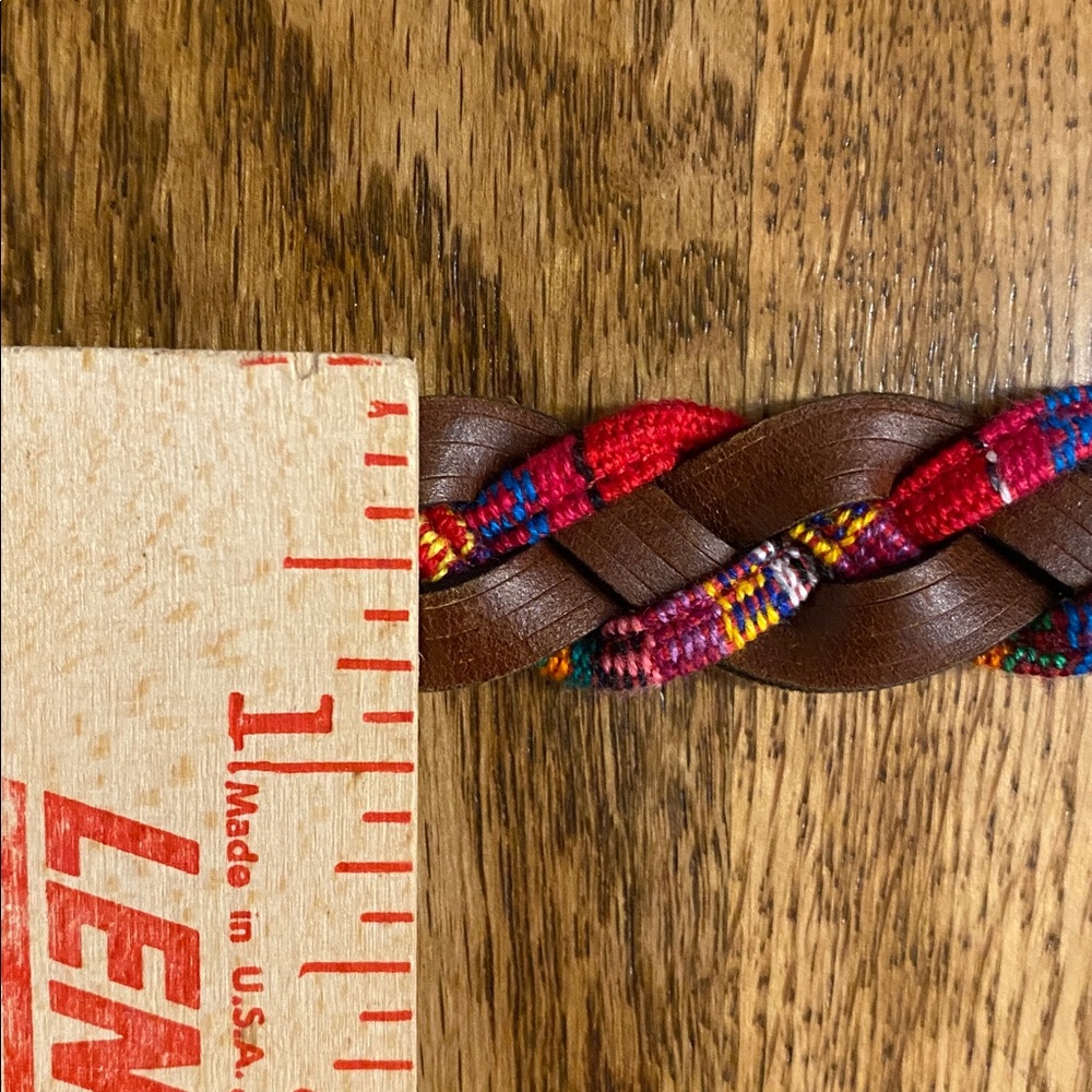 Braided leather and multicolor fabric thin belt like new condition - Picture 7 of 9